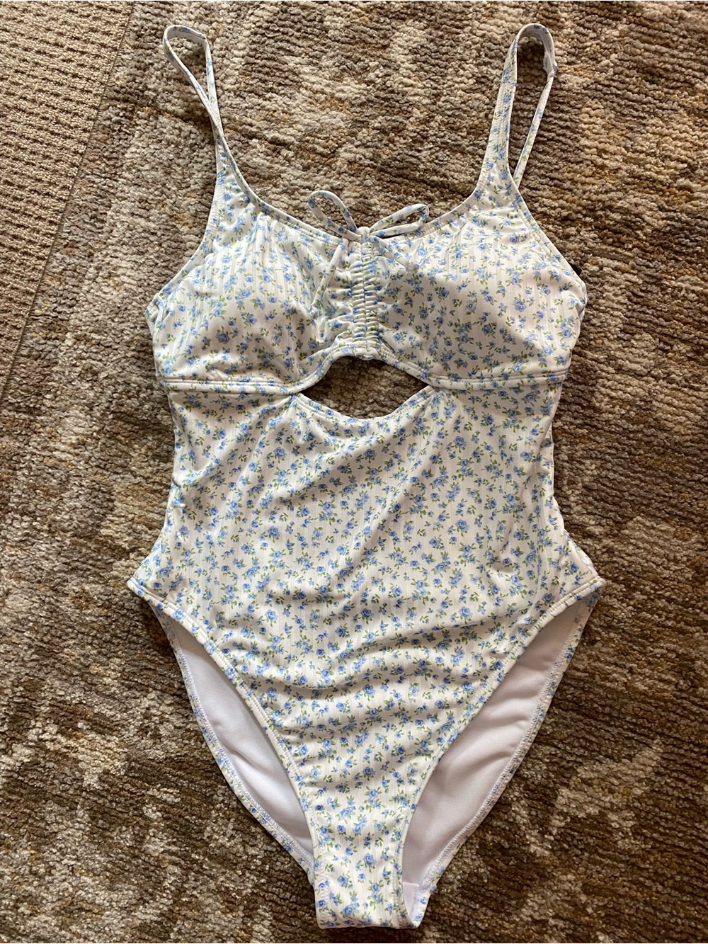 Women’s Floral One-Piece Swimsuit with Cutout - Light Blue Floral